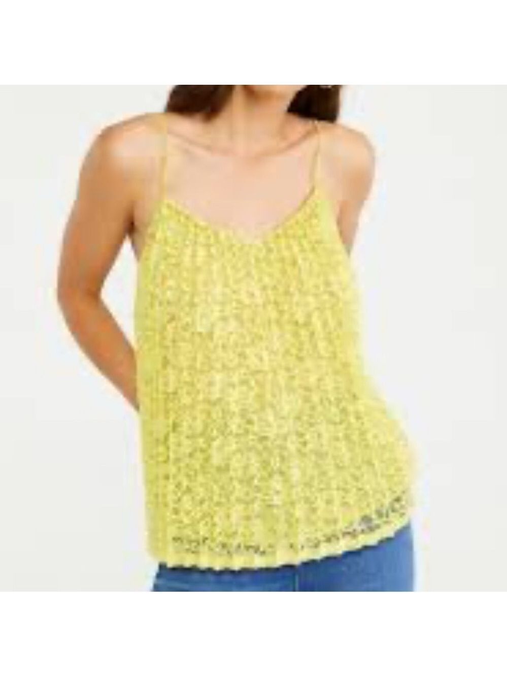 Ann Taylor Yellow Lace Overlay Pleated Front Spaghetti Strap Lined Top sz XS NWT - Picture 6 of 11